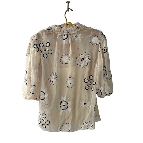 NWT Rebecca Taylor Parasol Embroidered Bow Blouse in Neutral | S - Picture 4 of 12